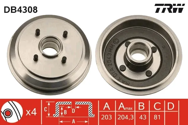 Барабан гальмівний задній DB4308 TRW