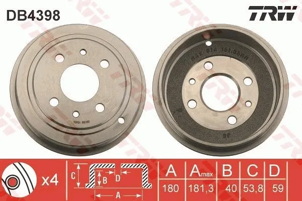 Барабан гальмівний задній DB4398 TRW