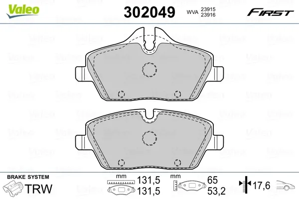 Передні тормозні колодки 302049 VALEO
