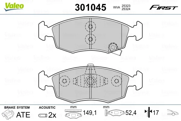 Передні тормозні колодки 301045 VALEO