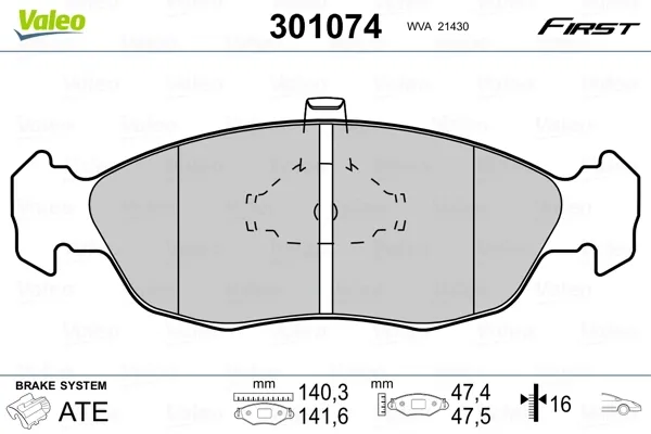 Передні тормозні колодки 301074 VALEO