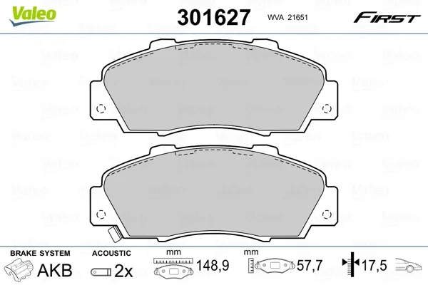 Передні тормозні колодки 301627 VALEO