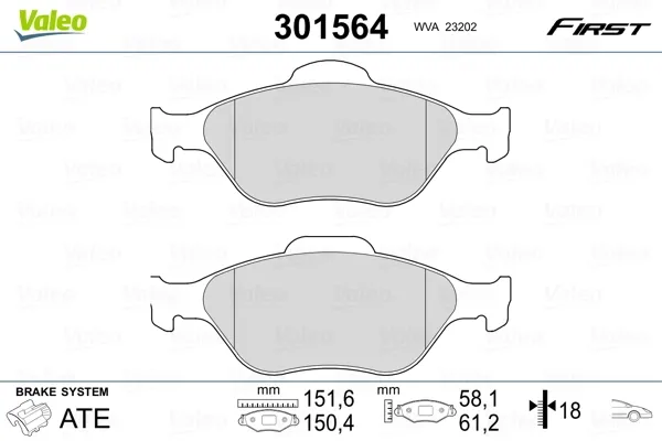 Передні тормозні колодки 301564 VALEO