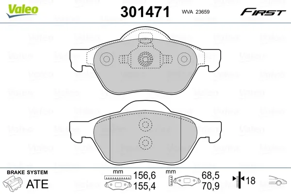 Передні тормозні колодки 301471 VALEO