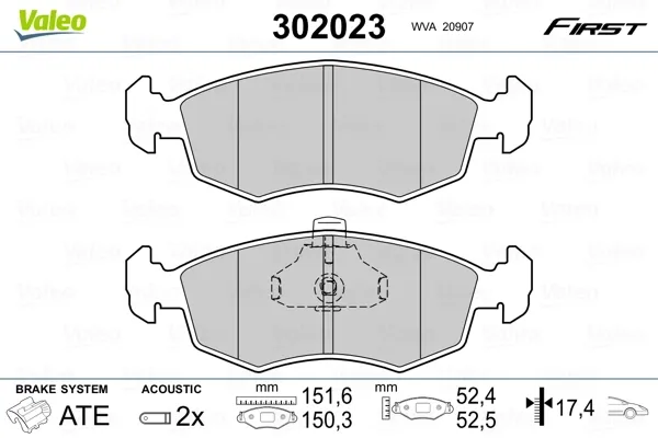 Передні тормозні колодки 302023 VALEO