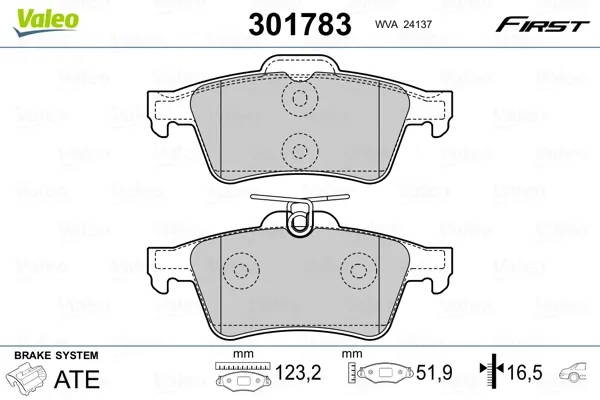 Задні гальмівні колодки 301783 VALEO