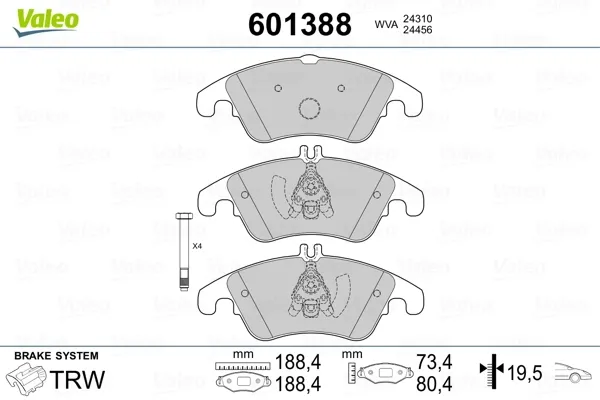 Передні тормозні колодки 601388 VALEO