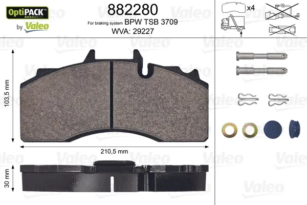 Задні гальмівні колодки 882280 VALEO