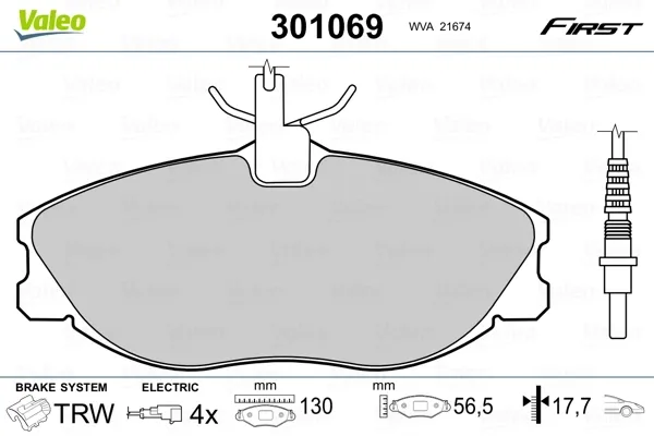 Передні тормозні колодки 301069 VALEO