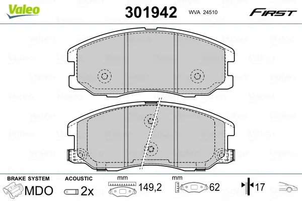 Передні тормозні колодки 301942 VALEO