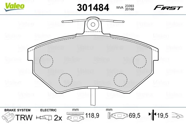 Передні тормозні колодки 301484 VALEO