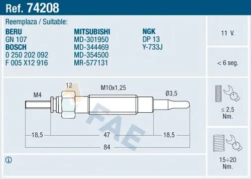 Свічка накалу 74208 FAE