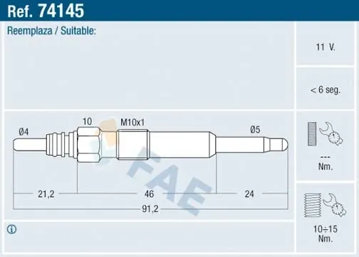Свічка накалу 74145 FAE
