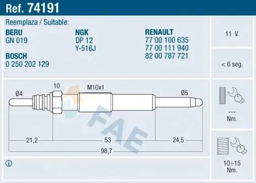 Свічка накалу 74191 FAE