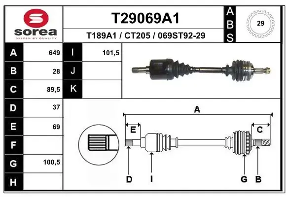 Ліва піввісь T29069A1 EAI