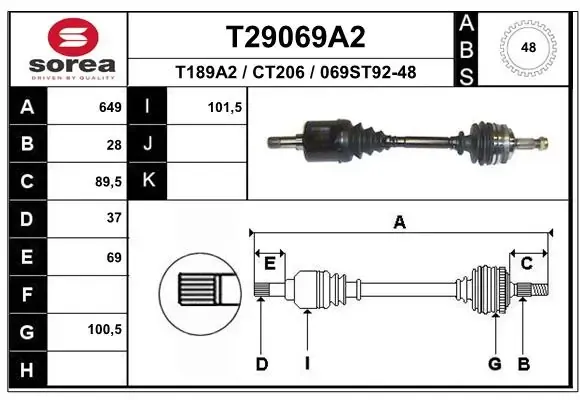 Ліва піввісь T29069A2 EAI