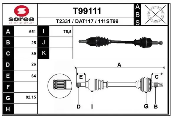 Ліва піввісь T99111 EAI