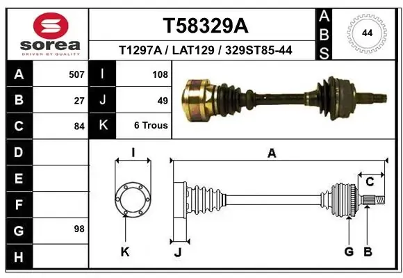 Ліва піввісь T58329A EAI