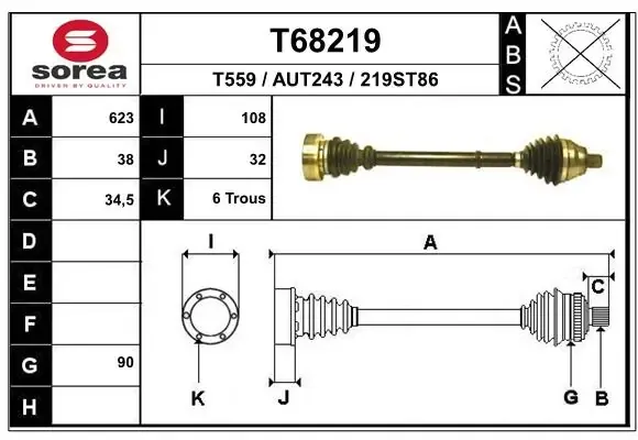 Ліва піввісь T68219 EAI