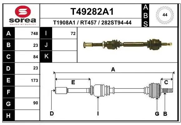Піввісь права T49282A1 EAI