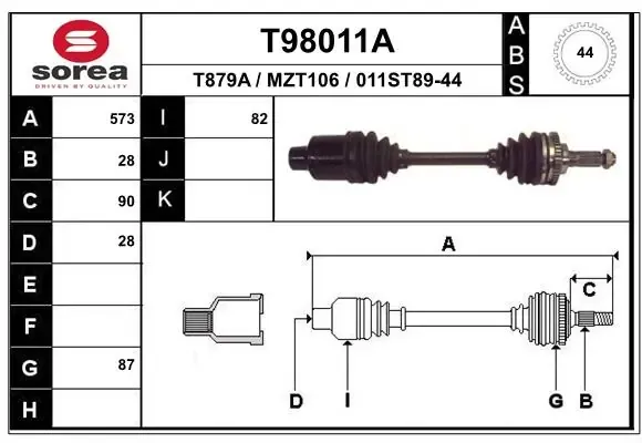 Піввісь права T98011A EAI