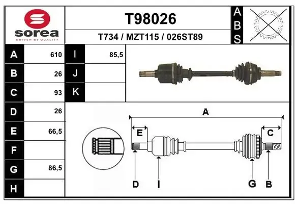 Ліва піввісь T98026 EAI