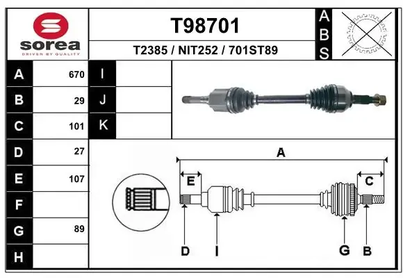 Ліва піввісь T98701 EAI