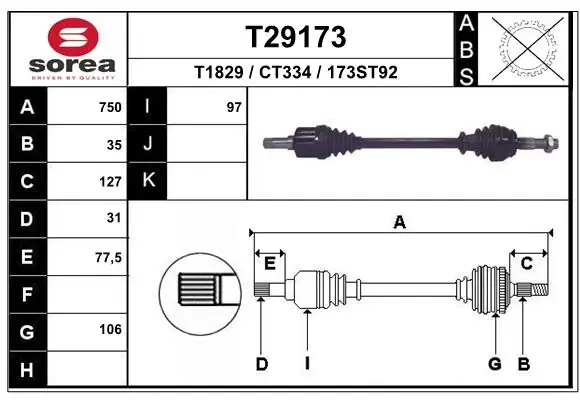Ліва піввісь T29173 Polcar