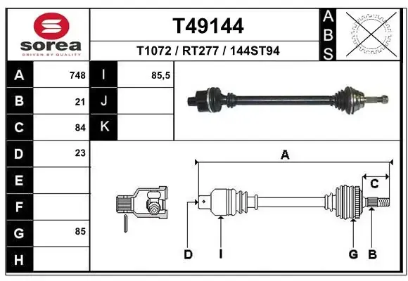 Піввісь права 7701468886 Renault (RVI)