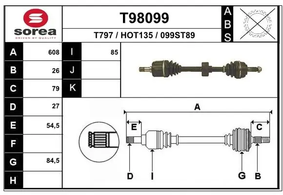 Піввісь права T98099 EAI