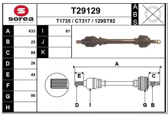Ліва піввісь T29129 EAI
