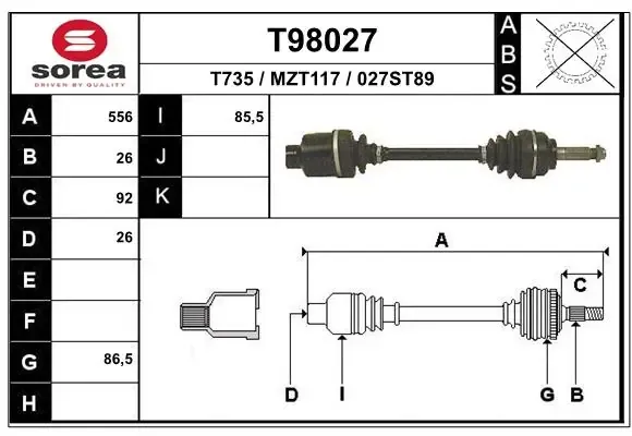 Піввісь права T98027 EAI