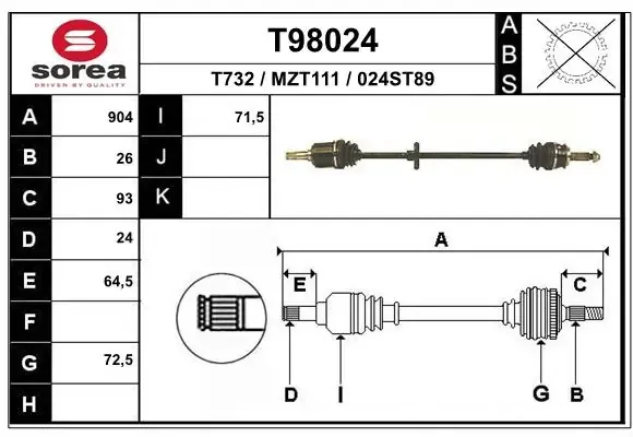 Піввісь права T98024 EAI