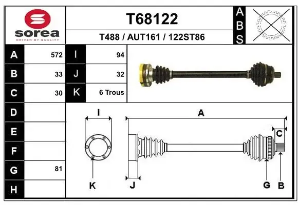 Піввісь права T68122 EAI