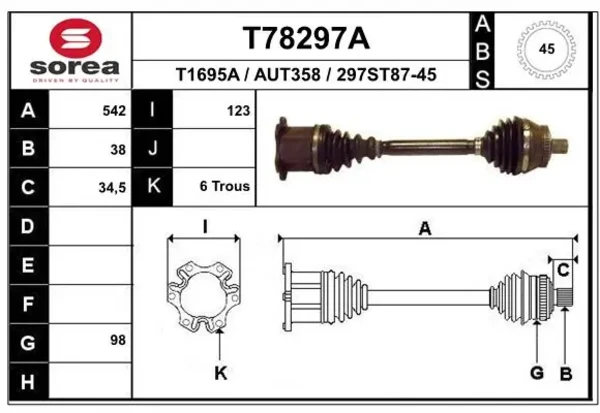  Піввісь (привід) передня Audi A6 