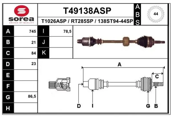 Піввісь права 303622 GKN-Spidan