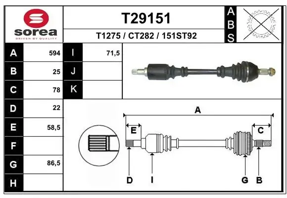 Ліва піввісь T29151A Polcar