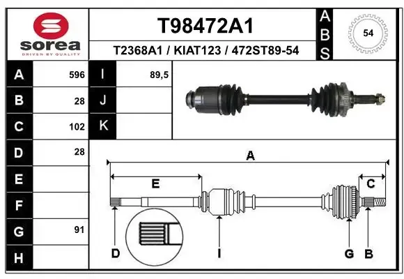 Піввісь права T98472A1 EAI