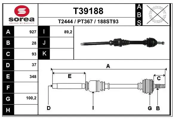 Піввісь права T39188 EAI
