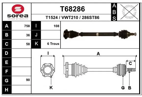 Піввісь права T68286 EAI