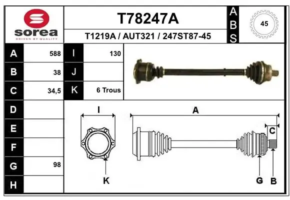 Ліва піввісь T78247A EAI