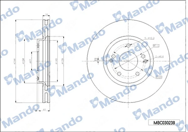 Диск переднього гальма Mando MBC030238