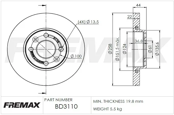 Гальмівні диски передні BD3110 Fremax