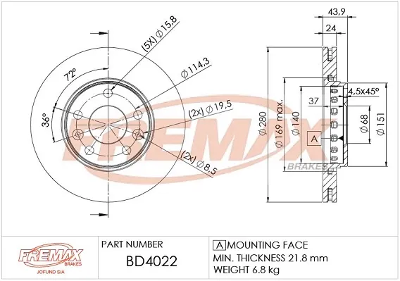 Гальмівні диски передні BD4022 Fremax