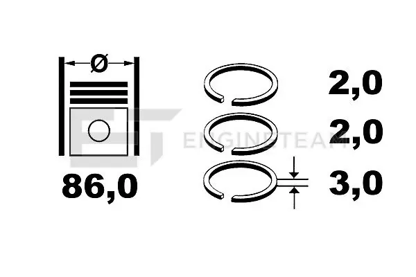 Кільця поршневі комплект на мотор, STD. R4000900 ET Engineteam