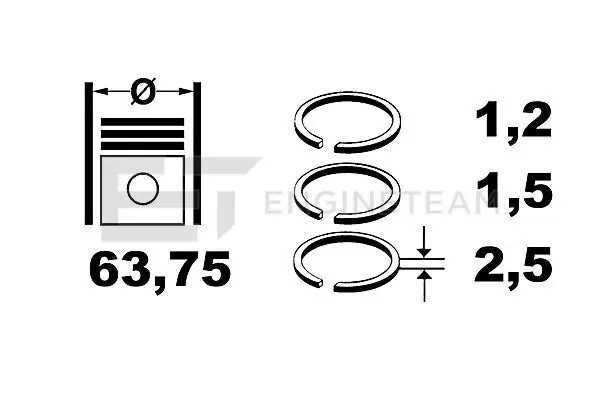 Кільця поршневі на 1 циліндр, 1-й ремонт (+0,25) R1000625 ET Engineteam