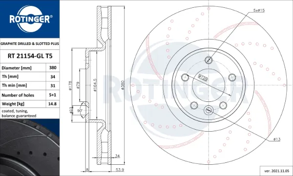 Гальмівні диски передні RT21154GLT5 Rotinger