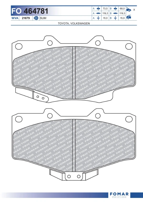 Передні тормозні колодки FO464781 Fomar Roulunds