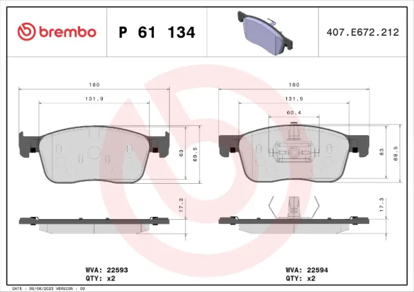 Передні тормозні колодки P61134 Brembo
