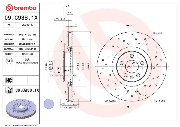 Гальмівні диски передні 09C9361X Brembo